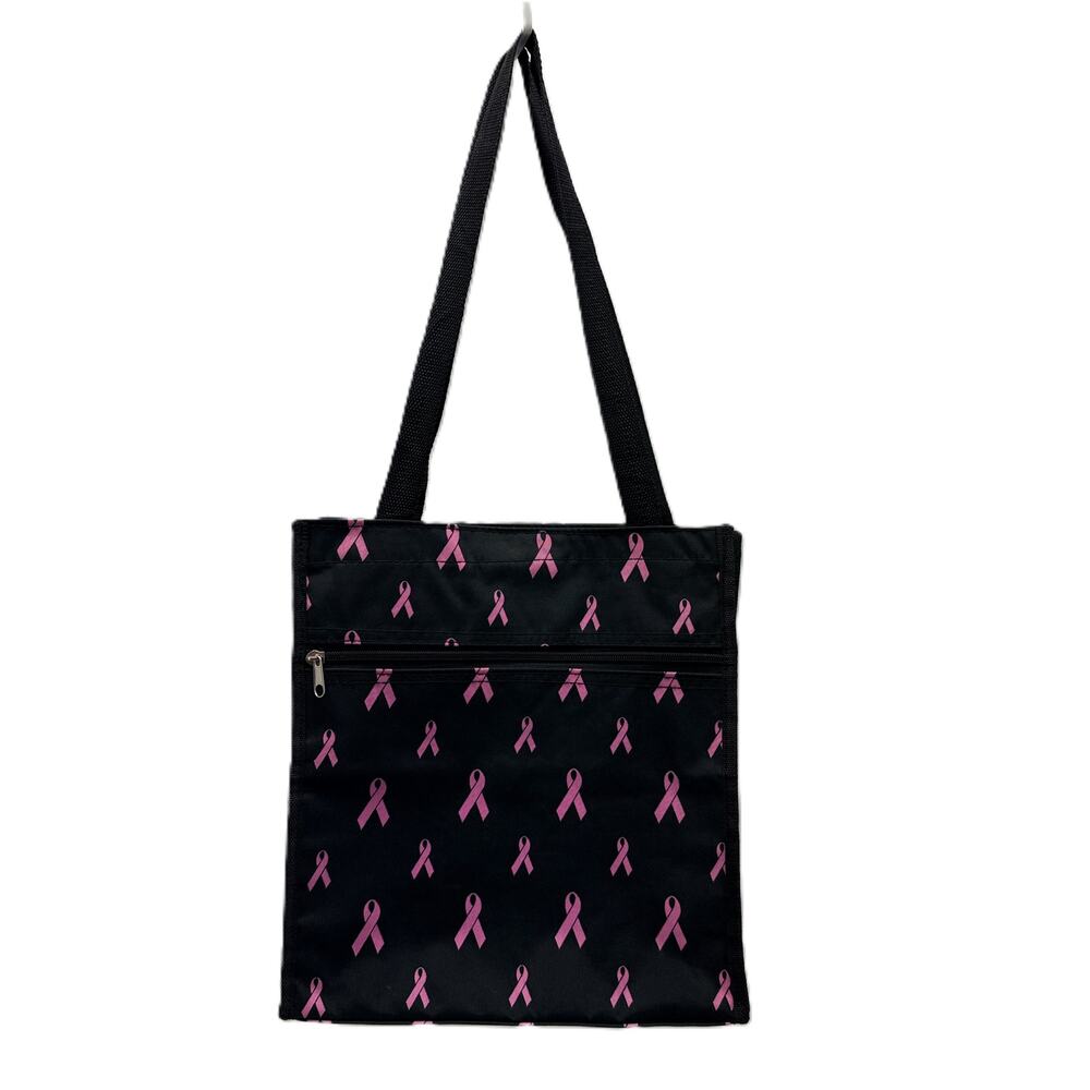Breast Cancer Awareness Canvas Tote Bag in Black with Pink Ribbons